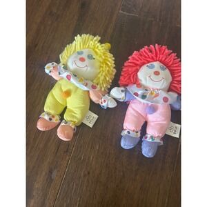 Rare Vintage Dolly Inc Plush Clown Dolls Yellow Pink Polka Dot Yarn Hair 1980s